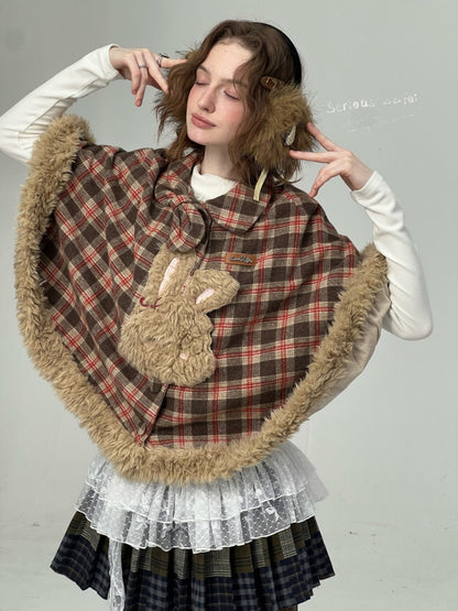 Fairy Tale Adventure Rabbit Plaid Plush Cloak Shawl Jacket【s0000015292】