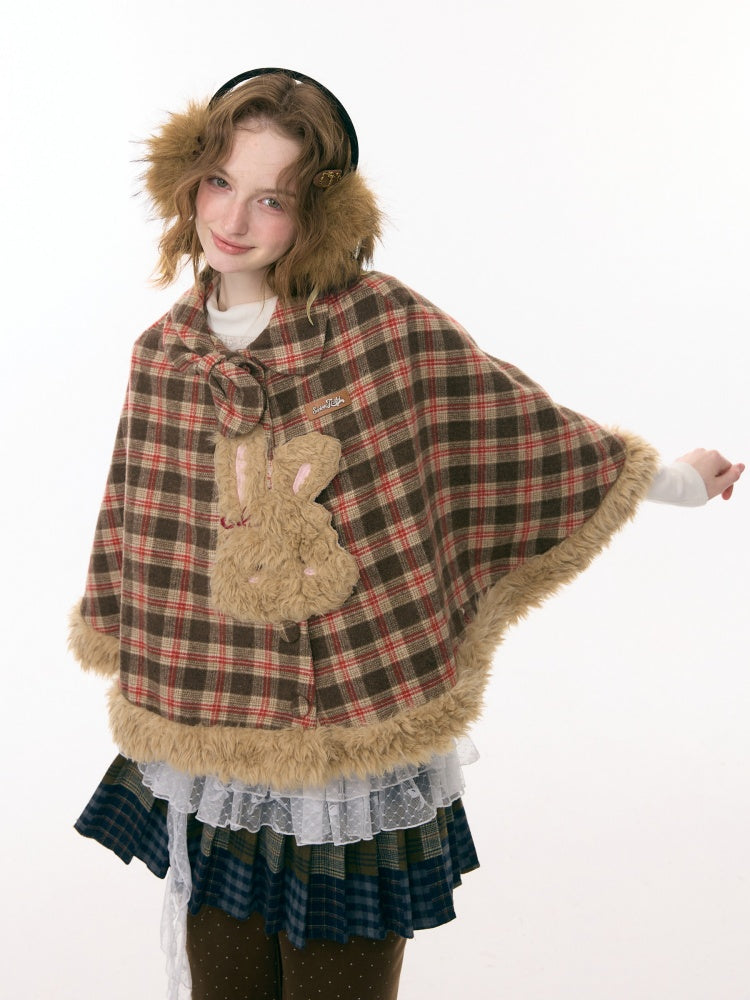 Fairy Tale Adventure Rabbit Plaid Plush Cloak Shawl Jacket【s0000015292】
