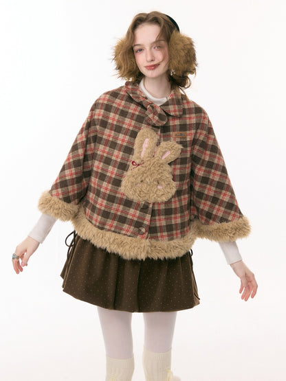 Fairy Tale Adventure Rabbit Plaid Plush Cloak Shawl Jacket【s0000015292】