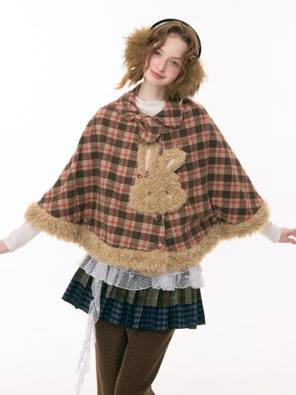 Fairy Tale Adventure Rabbit Plaid Plush Cloak Shawl Jacket【s0000015292】