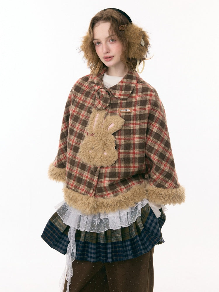 Fairy Tale Adventure Rabbit Plaid Plush Cloak Shawl Jacket【s0000015292】
