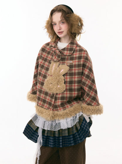 Fairy Tale Adventure Rabbit Plaid Plush Cloak Shawl Jacket【s0000015292】