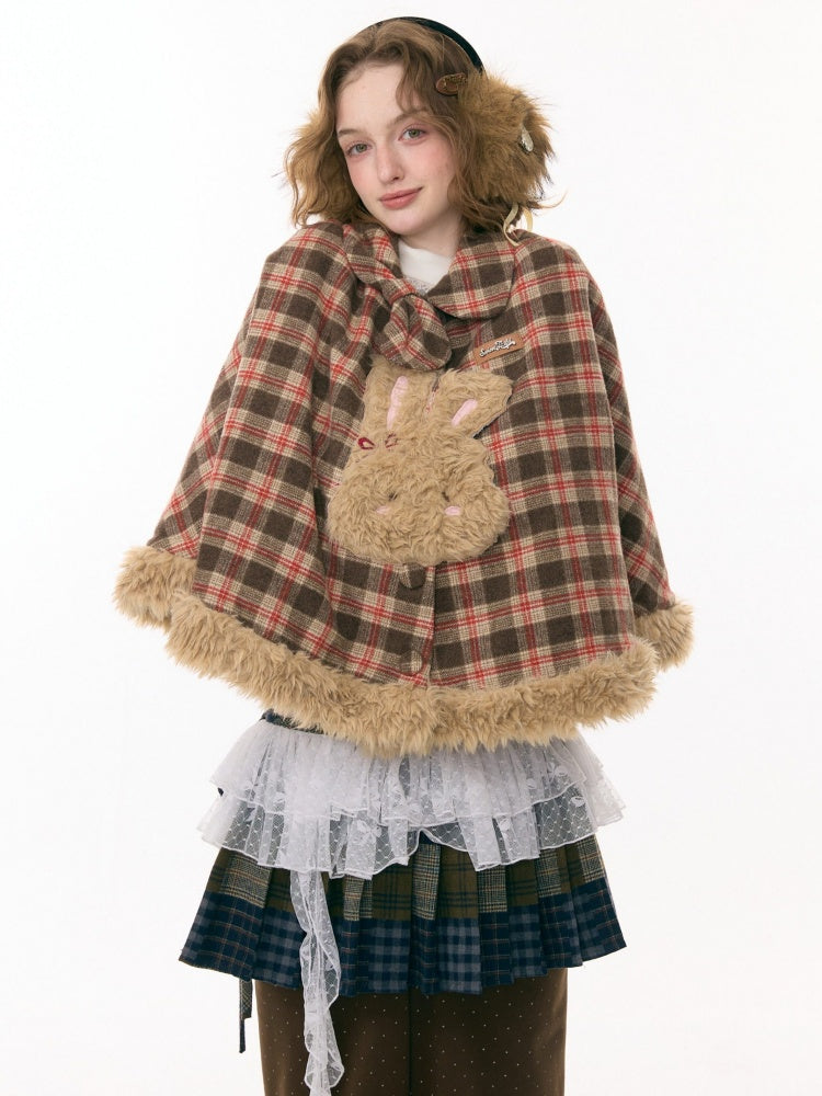 Fairy Tale Adventure Rabbit Plaid Plush Cloak Shawl Jacket【s0000015292】