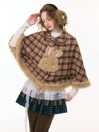 Fairy Tale Adventure Rabbit Plaid Plush Cloak Shawl Jacket【s0000015292】