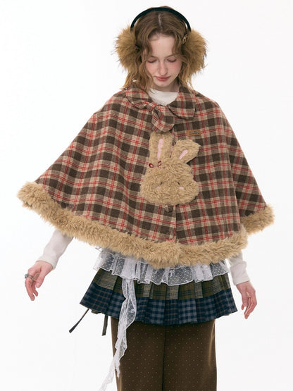 Fairy Tale Adventure Rabbit Plaid Plush Cloak Shawl Jacket【s0000015292】