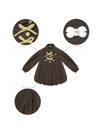 Fluffy Doll Collar Bow Bud Hem Woolen Coat Jacket【s0000015293】