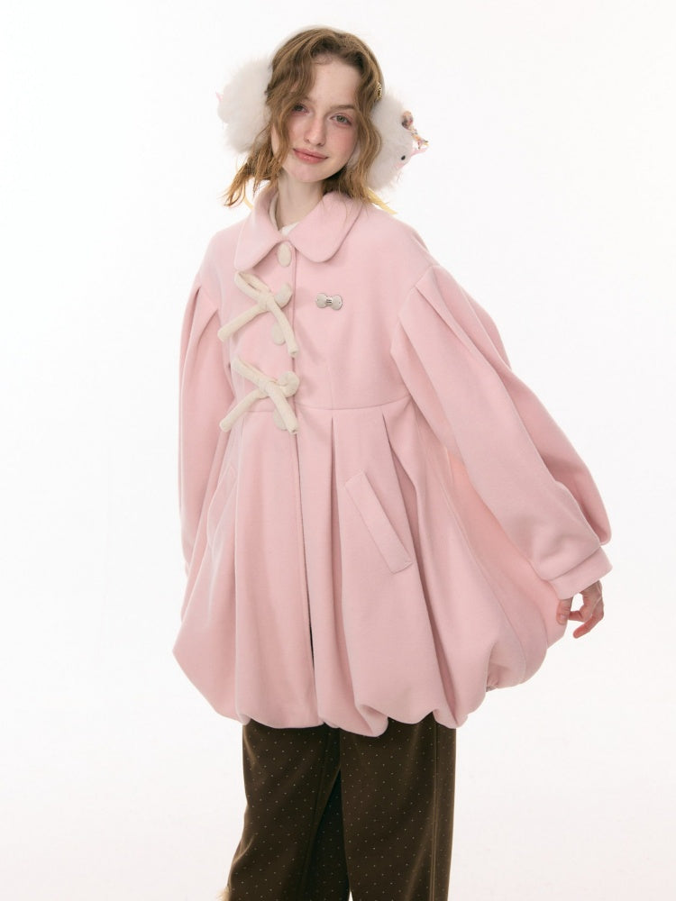 Fluffy Doll Collar Bow Bud Hem Woolen Coat Jacket【s0000015293】