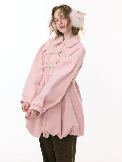 Fluffy Doll Collar Bow Bud Hem Woolen Coat Jacket【s0000015293】
