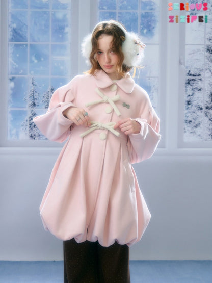 Fluffy Doll Collar Bow Bud Hem Woolen Coat Jacket【s0000015293】