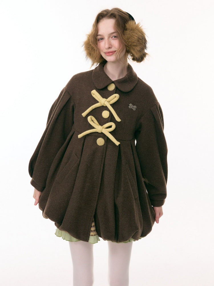 Fluffy Doll Collar Bow Bud Hem Woolen Coat Jacket【s0000015293】