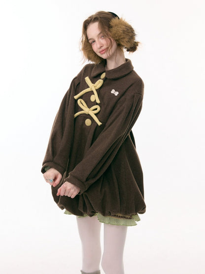 Fluffy Doll Collar Bow Bud Hem Woolen Coat Jacket【s0000015293】