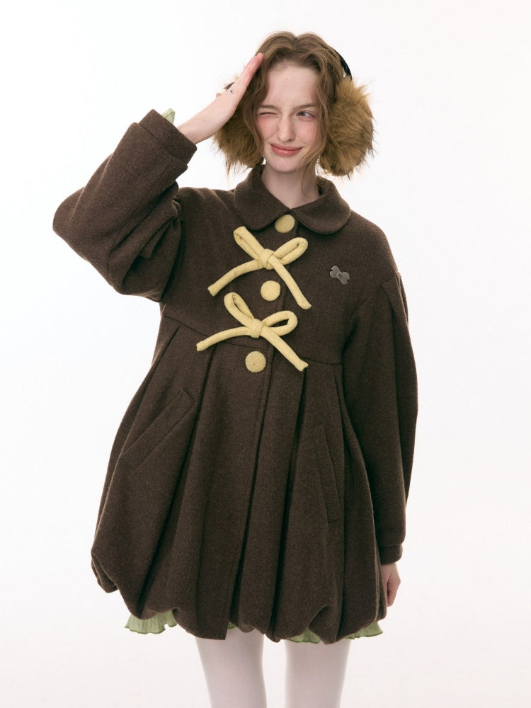 Fluffy Doll Collar Bow Bud Hem Woolen Coat Jacket【s0000015293】