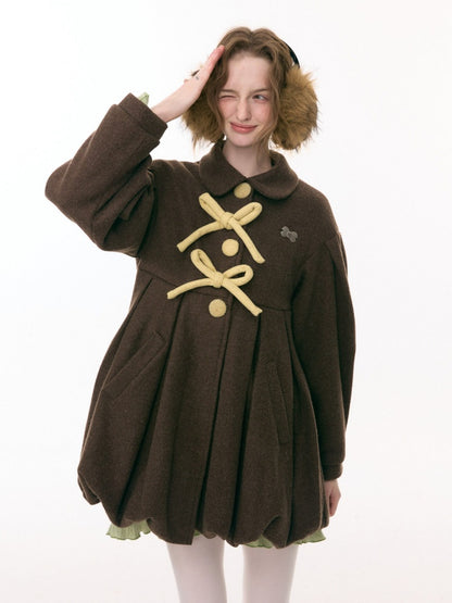Fluffy Doll Collar Bow Bud Hem Woolen Coat Jacket【s0000015293】