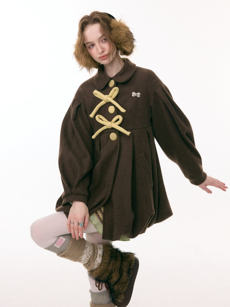 Fluffy Doll Collar Bow Bud Hem Woolen Coat Jacket【s0000015293】