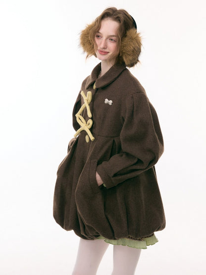 Fluffy Doll Collar Bow Bud Hem Woolen Coat Jacket【s0000015293】
