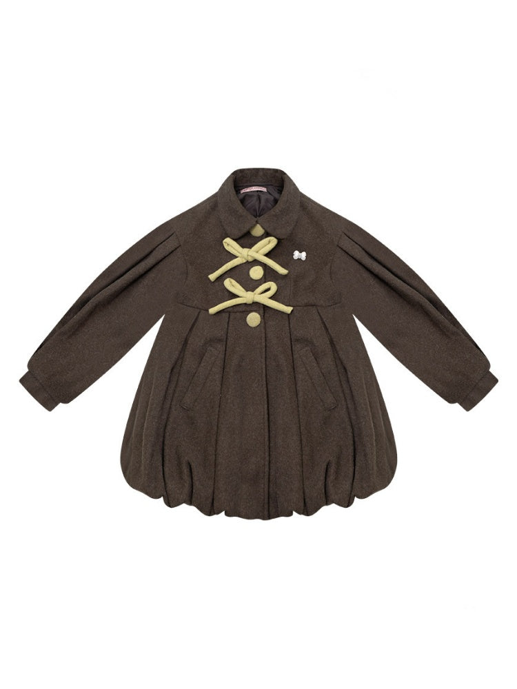 Fluffy Doll Collar Bow Bud Hem Woolen Coat Jacket【s0000015293】
