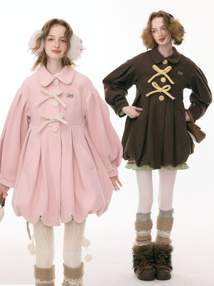 Fluffy Doll Collar Bow Bud Hem Woolen Coat Jacket【s0000015293】