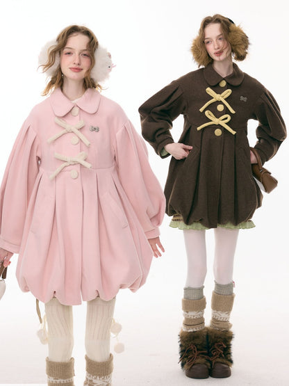 Fluffy Doll Collar Bow Bud Hem Woolen Coat Jacket【s0000015293】
