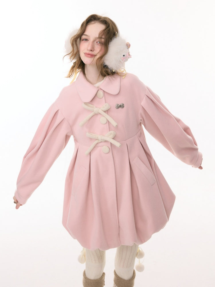 Fluffy Doll Collar Bow Bud Hem Woolen Coat Jacket【s0000015293】