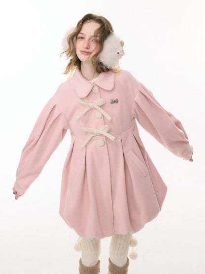 Fluffy Doll Collar Bow Bud Hem Woolen Coat Jacket【s0000015293】