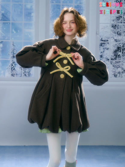 Fluffy Doll Collar Bow Bud Hem Woolen Coat Jacket【s0000015293】