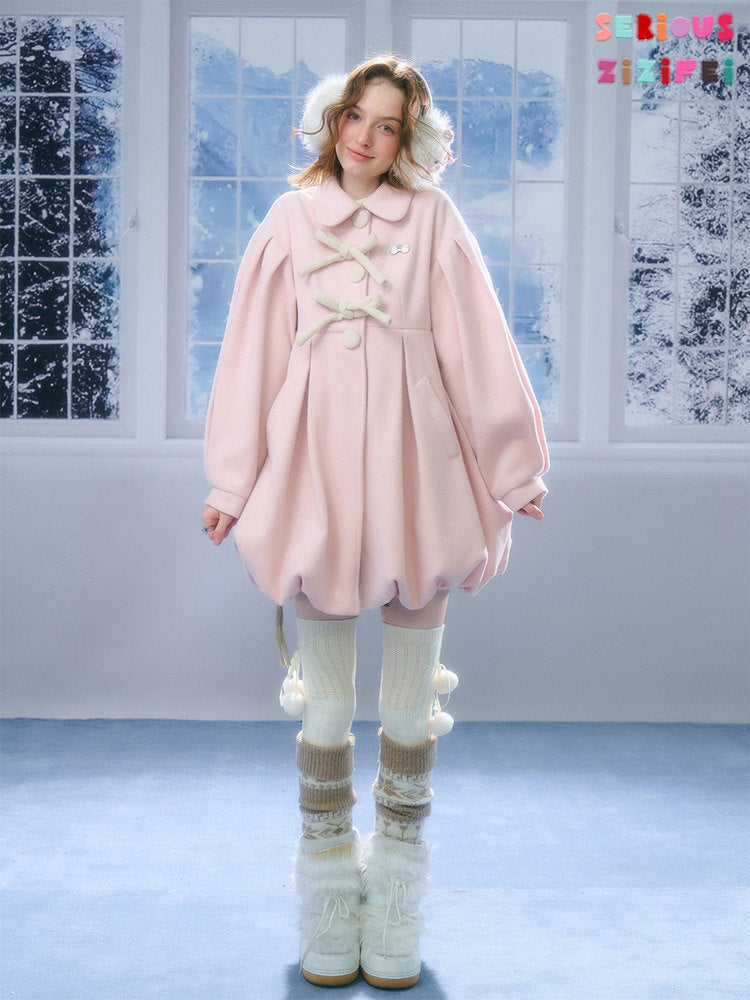 Fluffy Doll Collar Bow Bud Hem Woolen Coat Jacket【s0000015293】