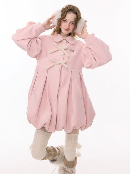 Fluffy Doll Collar Bow Bud Hem Woolen Coat Jacket【s0000015293】