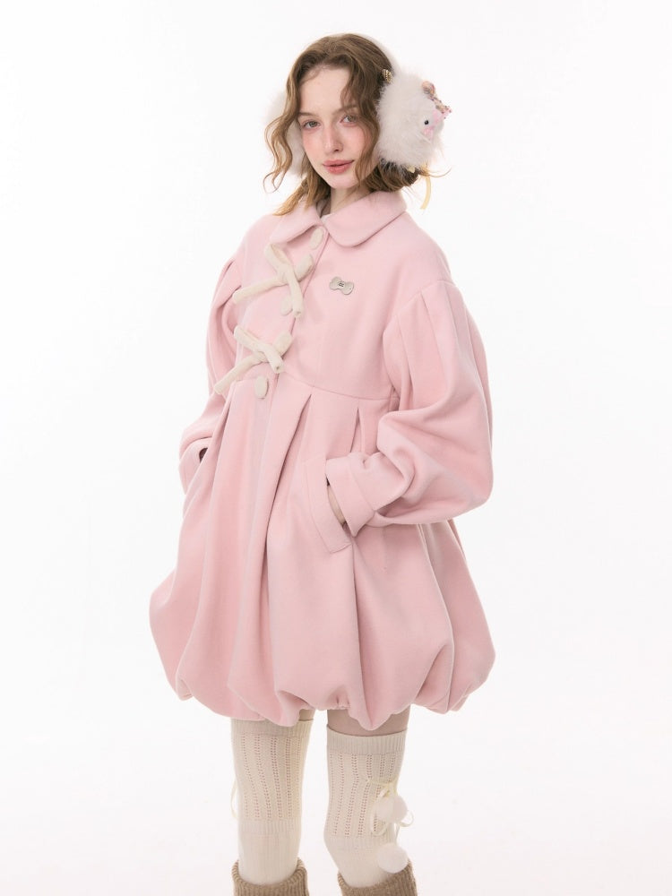 Fluffy Doll Collar Bow Bud Hem Woolen Coat Jacket【s0000015293】
