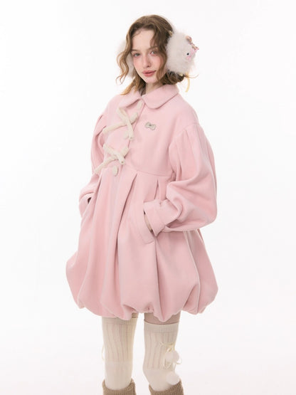 Fluffy Doll Collar Bow Bud Hem Woolen Coat Jacket【s0000015293】