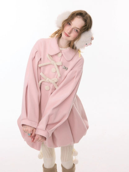 Fluffy Doll Collar Bow Bud Hem Woolen Coat Jacket【s0000015293】