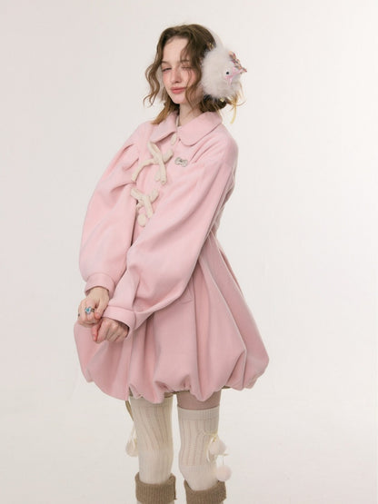 Fluffy Doll Collar Bow Bud Hem Woolen Coat Jacket【s0000015293】