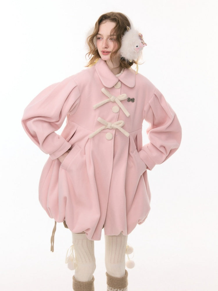 Fluffy Doll Collar Bow Bud Hem Woolen Coat Jacket【s0000015293】