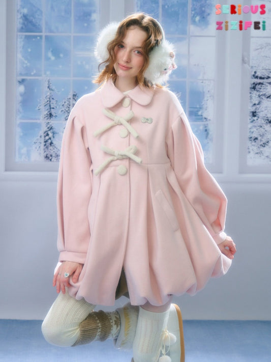 Fluffy Doll Collar Bow Bud Hem Woolen Coat Jacket【s0000015293】