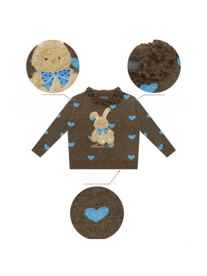 Plush Edge Neckline Heart Rabbit Sweater【s0000015296】