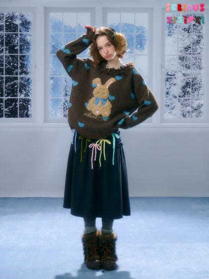 Plush Edge Neckline Heart Rabbit Sweater【s0000015296】