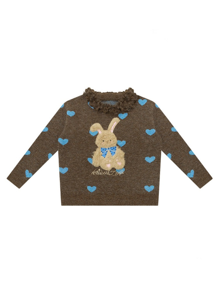 Plush Edge Neckline Heart Rabbit Sweater【s0000015296】