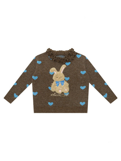 Plush Edge Neckline Heart Rabbit Sweater【s0000015296】
