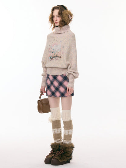 Cat & Dog Poetry Turtle Neck Bat Sleeve Printed Lazy Sweater【s0000015297】
