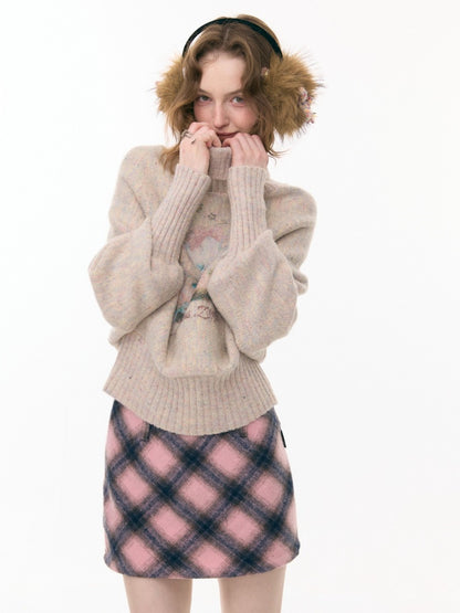 Cat & Dog Poetry Turtle Neck Bat Sleeve Printed Lazy Sweater【s0000015297】