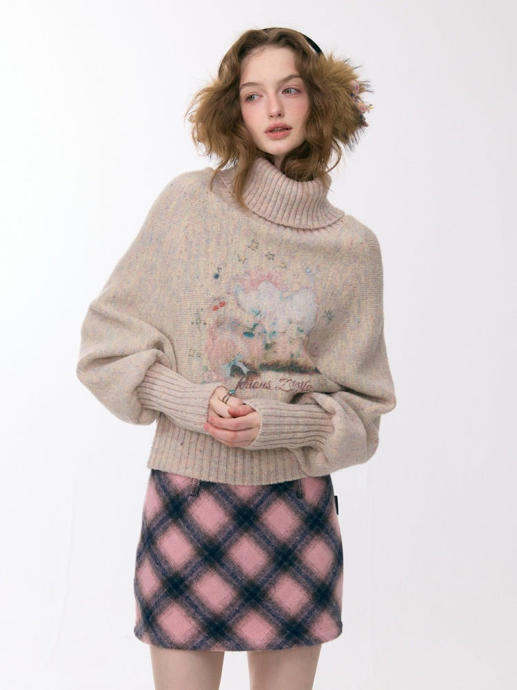 Cat & Dog Poetry Turtle Neck Bat Sleeve Printed Lazy Sweater【s0000015297】