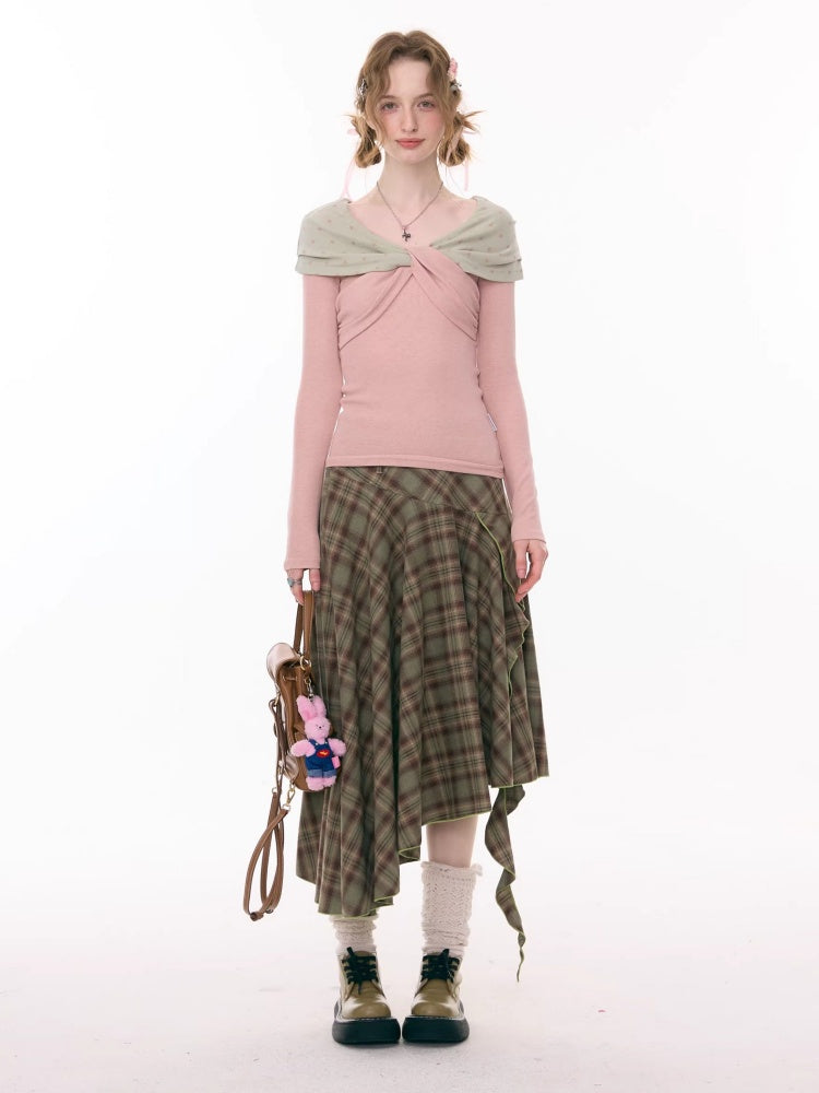 Contrast Plaid Irregular Hem Midi Length Skirt【s0000015299】