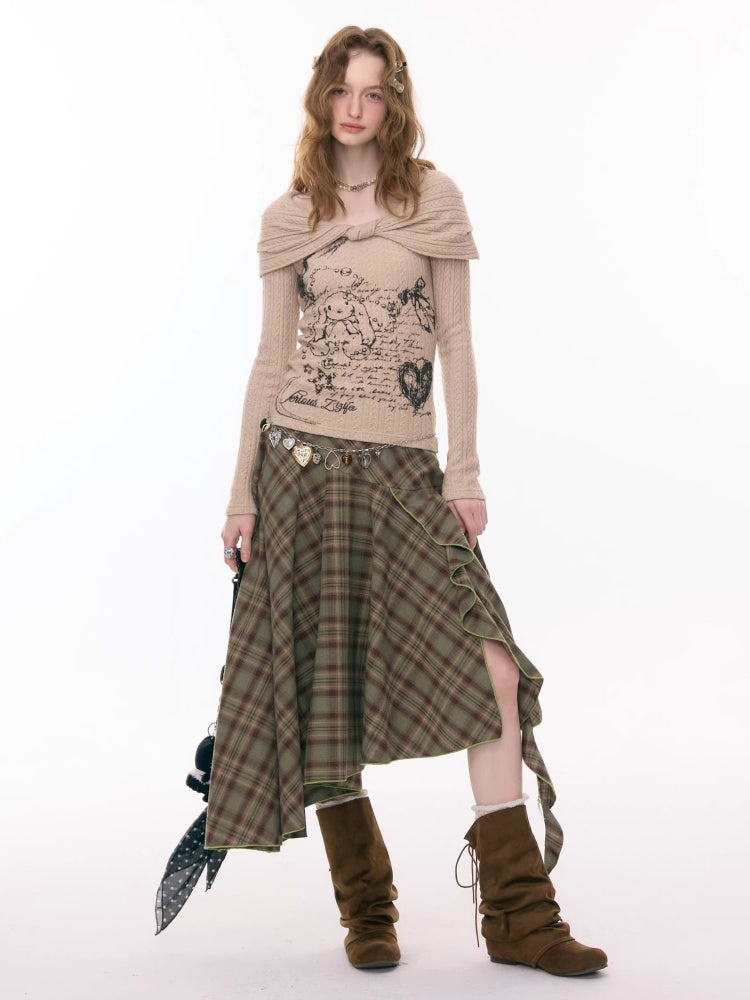 Contrast Plaid Irregular Hem Midi Length Skirt【s0000015299】