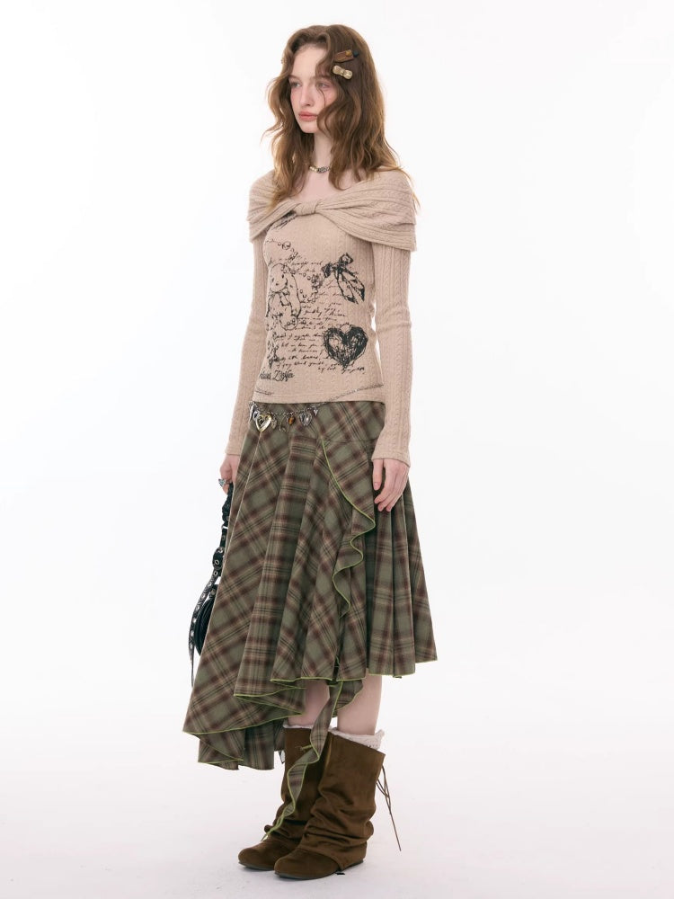 Contrast Plaid Irregular Hem Midi Length Skirt【s0000015299】
