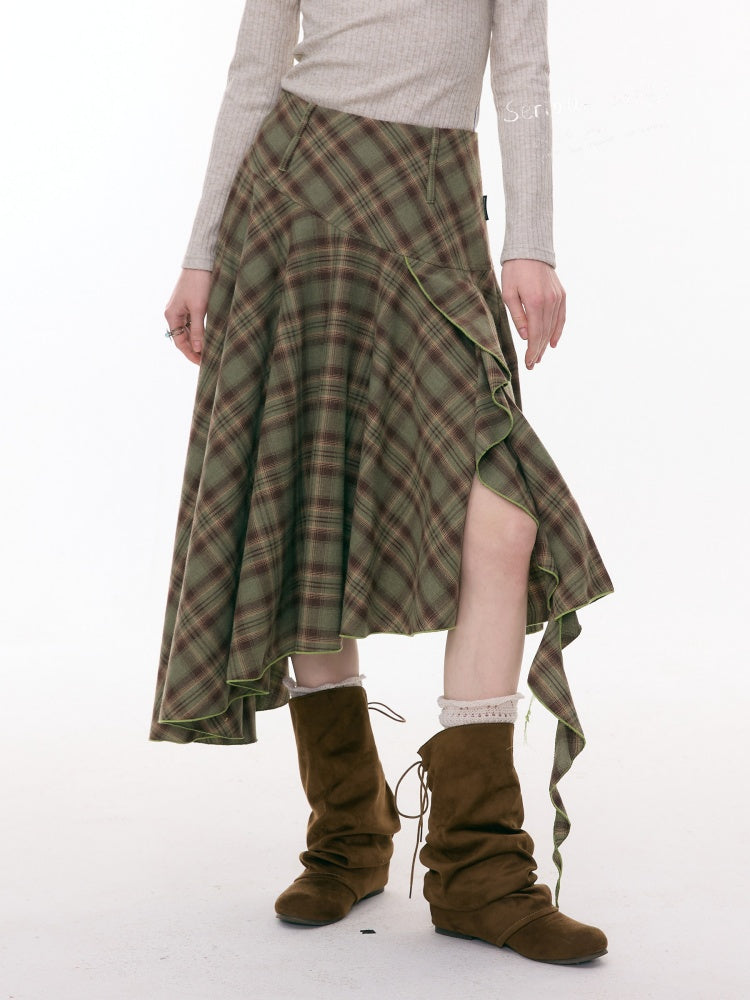 Contrast Plaid Irregular Hem Midi Length Skirt【s0000015299】