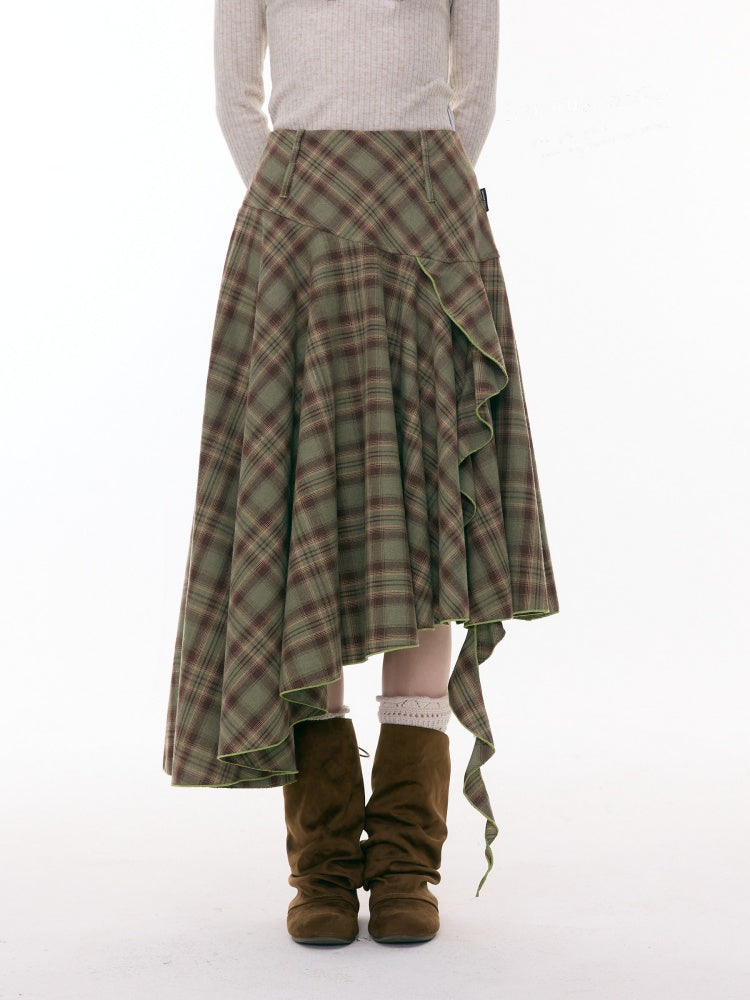 Contrast Plaid Irregular Hem Midi Length Skirt【s0000015299】