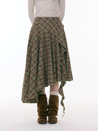 Contrast Plaid Irregular Hem Midi Length Skirt【s0000015299】