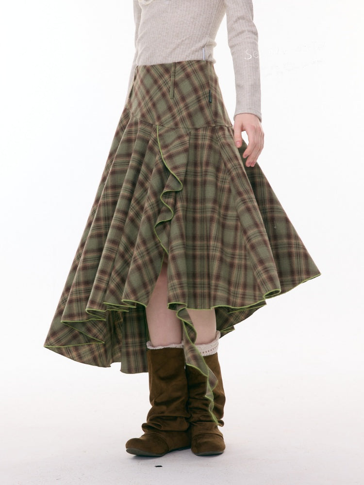 Contrast Plaid Irregular Hem Midi Length Skirt【s0000015299】