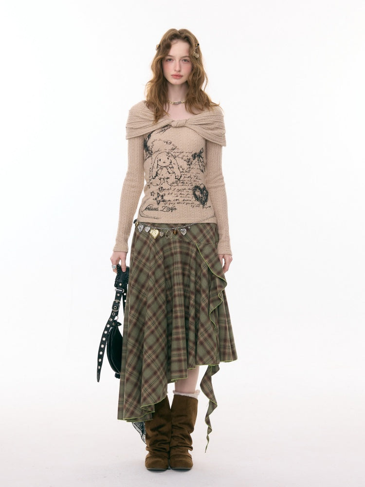 Contrast Plaid Irregular Hem Midi Length Skirt【s0000015299】