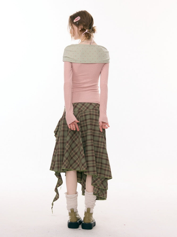 Contrast Plaid Irregular Hem Midi Length Skirt【s0000015299】
