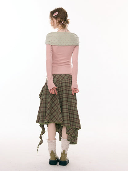 Contrast Plaid Irregular Hem Midi Length Skirt【s0000015299】